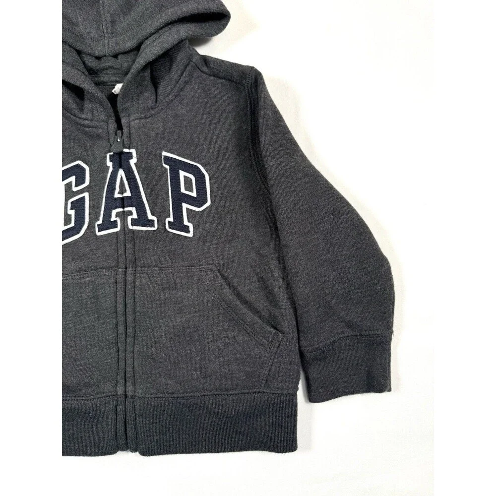 GAP Toddler Full Zip Hoodie Charcoal Gray Logo Sweatshirt 18-24 Months